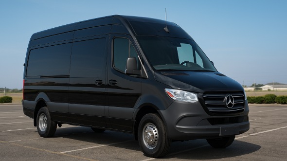 Exterior of Charter Bus Company Folsom's 14 Passenger Sprinter Limousine in Folsom