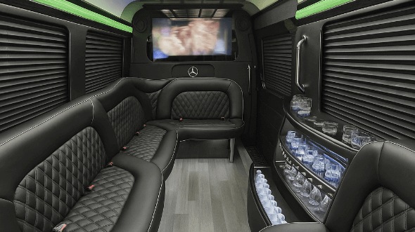Interior of Charter Bus Company Reno's 14 Passenger Sprinter Limousine in Reno