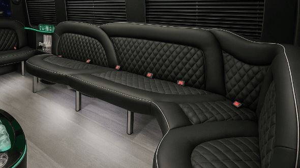 Interior of Charter Bus Company Roseville's 18 Passenger Party Bus in Roseville