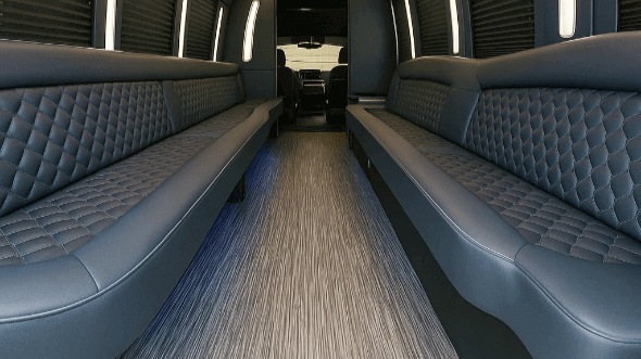 Interior of Charter Bus Company Davis's 20 Passenger Party Bus in Davis