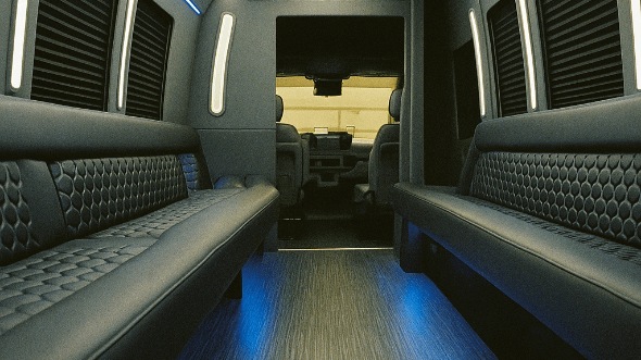 Interior of Charter Bus Company Stockton's 25 Passenger Party Bus in Stockton