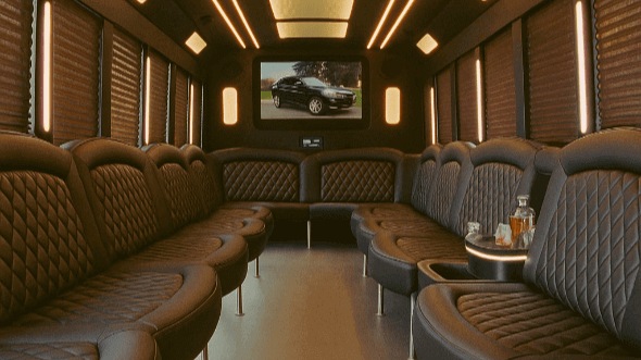 Interior of Charter Bus Company Chico's 28 Passenger Party Bus in Chico