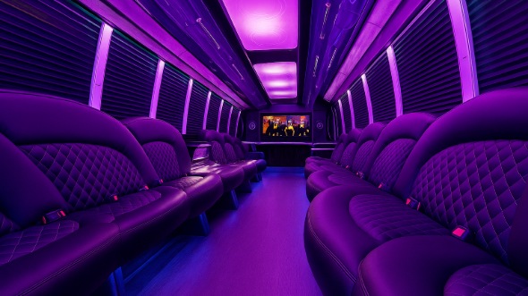 Interior of Charter Bus Company Elk Grove's 50 Passenger Party Bus in Elk Grove