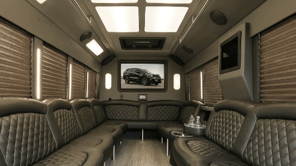 Interior of Charter Bus Company Yuba City's 50 Passenger Party Bus in Yuba City